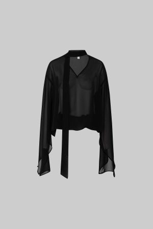 IAMXIAA Sheer Flowing Chiffon Top with Scarf Detail