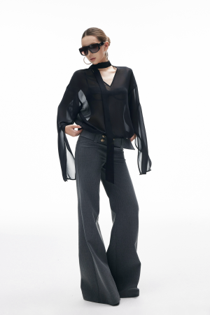 IAMXIAA Sheer Flowing Chiffon Top with Scarf Detail