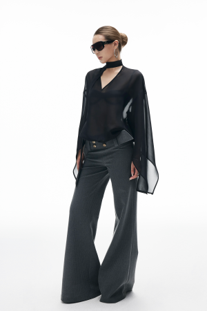 IAMXIAA Sheer Flowing Chiffon Top with Scarf Detail