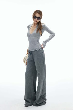IAMXIAA Star Patch Wide Leg Sweatpants Drawstring Waist Lounge Pants