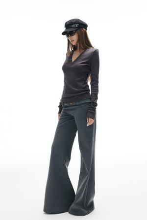 IAMXIAA V-Neck Long Sleeve Top with Button Detail