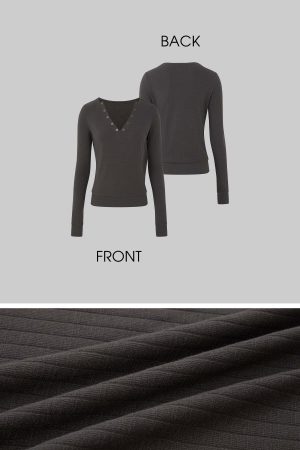 IAMXIAA V-Neck Long Sleeve Top with Button Detail