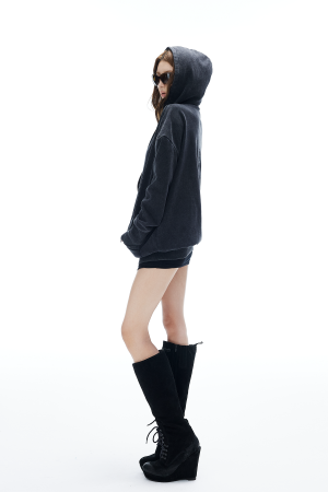 IAMXIAA Washed Zip Up Hoodie Jacket with Oversized Fit