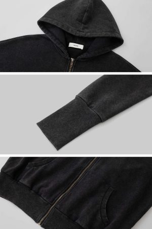 IAMXIAA Washed Zip Up Hoodie Jacket with Oversized Fit