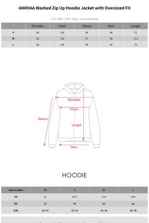 IAMXIAA Washed Zip Up Hoodie Jacket with Oversized Fit