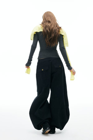 IAMXIAA Wide Balloon Pants with Button Detail High Waist Streetwear Style