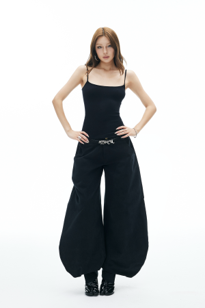 IAMXIAA Wide Balloon Pants with Button Detail High Waist Streetwear Style