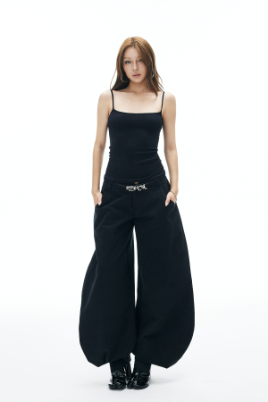 IAMXIAA Wide Balloon Pants with Button Detail High Waist Streetwear Style