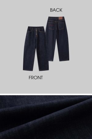 IAMXIAA Wide Leg Denim Jeans High Rise Button Fly Dark Wash Streetwear Style
