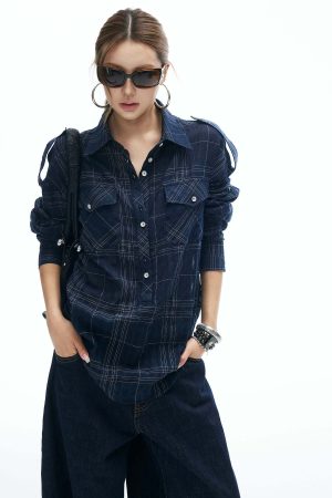 IAMXIAA Wide Leg Denim Jeans High Rise Button Fly Dark Wash Streetwear Style