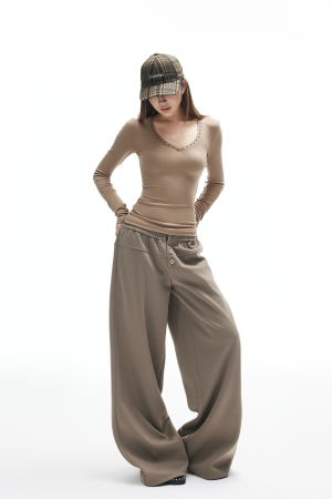 IAMXIAA Wide Leg Sweatpants with Button Detail and Relaxed Fit