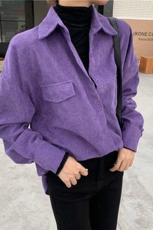 Indie Purple Corduroy Casual Shirt