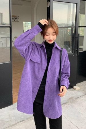 Indie Purple Corduroy Casual Shirt