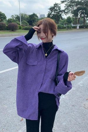 Indie Purple Corduroy Casual Shirt