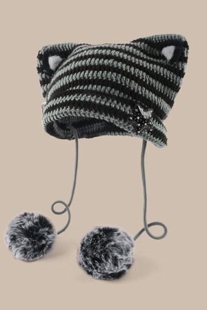 Kawaii Cat Ear Pom-Pom Beanie