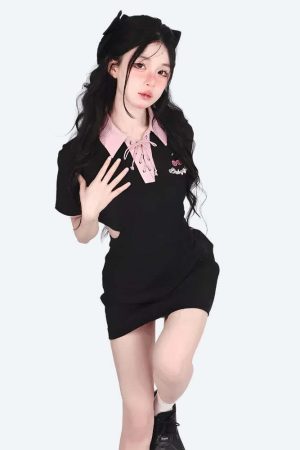 Kawaii Cherry Cut Out Mini Polo Dress