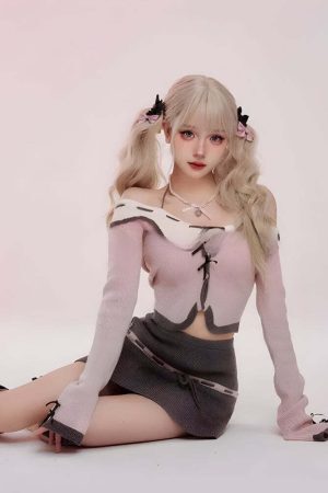 Kawaii Corduroy Knitted Two Piece Set