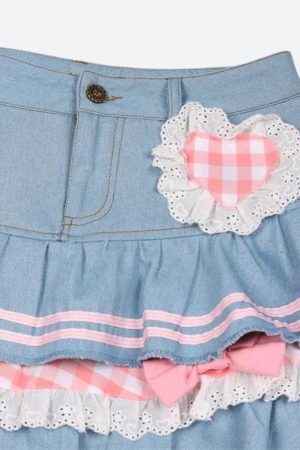 Kawaii Layered Denim Mini Skirt