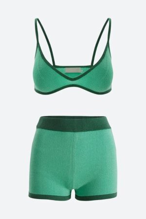 Knitted Crop Top & Shorts Two Piece Set