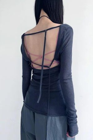 Knitted Mesh Backless Top