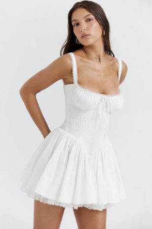 Lace Ruffled Corset Mini Dress