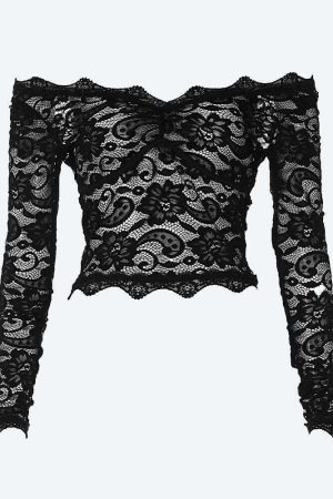 Lace Sheer Off Shoulder Top