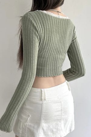 Lace Trim Slit Plush Top