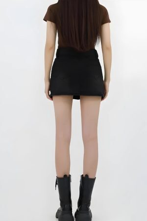 Lace Up Belted Denim Mini Skort