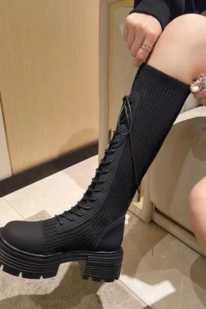 Lace Up Chunky Sock Boots