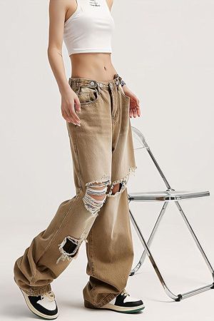 Light Wash Low Rise Ripped Jeans
