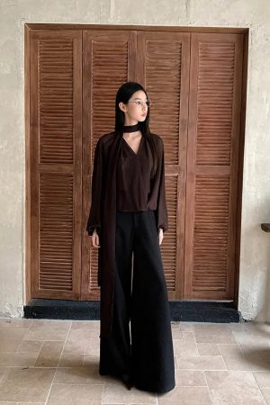 Neck Tie Sheer Mesh Blouse