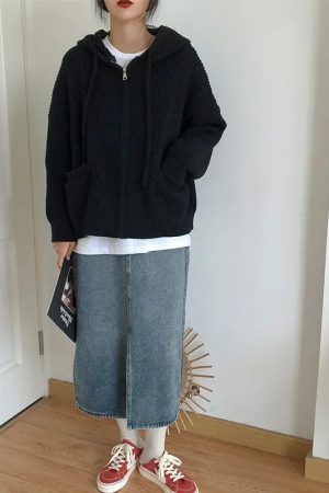 Oversized Knitted Hooded Cardigan