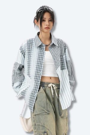 Patchwork Striped & Plaid Shirt