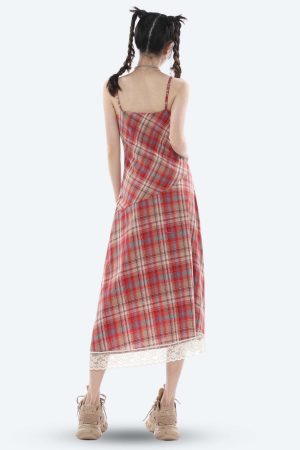Plaid Lace Midi Dress