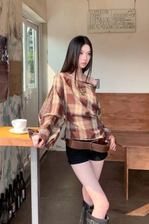 Plaid One Shoulder Top