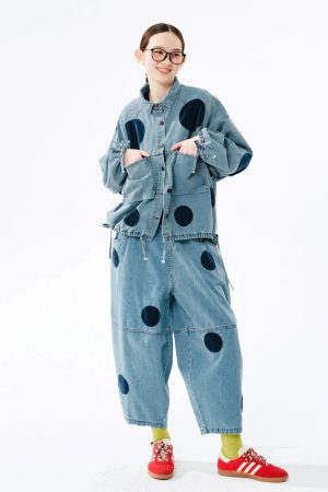 Polka Dot Button Up Denim Jacket