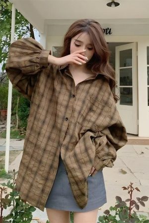 Puff Sleeved Plaid Shirt