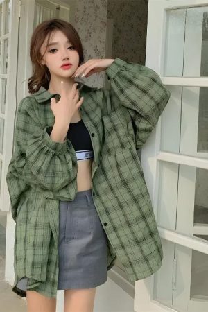 Puff Sleeved Plaid Shirt