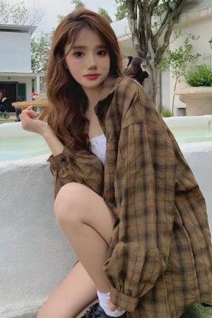 Puff Sleeved Plaid Shirt