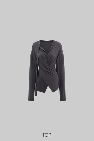 Rase le sol Asymmetrical Long Sleeve Top and Skirt Set