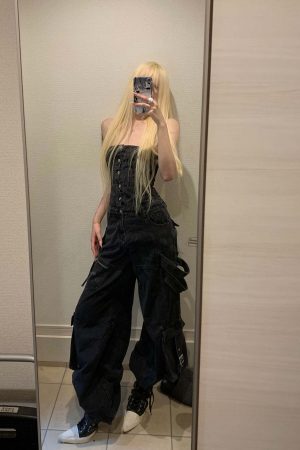 Rase le sol Black Structured Cargo Jumpsuit