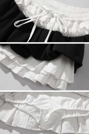 Rase le sol Black & White Layered Mini Skirt