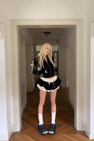 Rase le sol Black & White Layered Mini Skirt