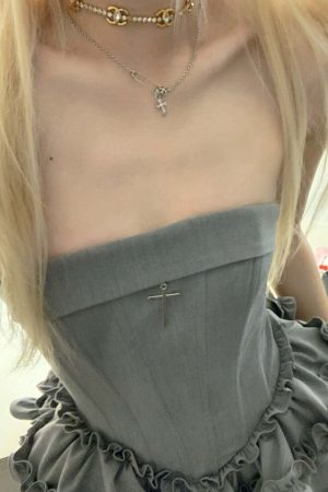 Rase le sol Cross Boned Bustier Tiered Ruffle Dress