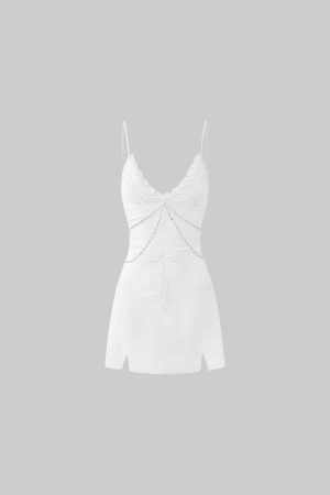 Rase le sol Cross Embroidered Chain-Trim Mini Dress