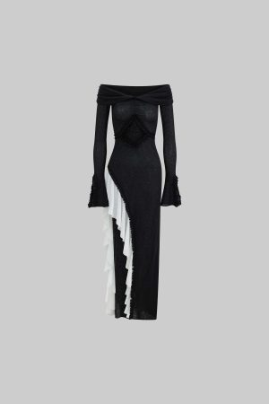 Rase le sol Cutout Off-Shoulder Panel Dress