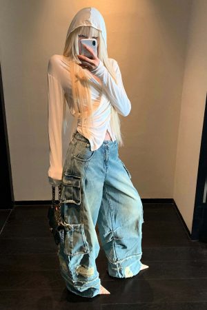 Rase le sol Deconstructed Distressed Wide-Leg Denim Pants