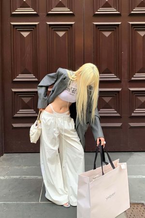Rase le sol Deconstructed Double-Waistband White Cargo Trousers