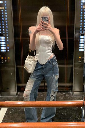 Rase le sol Distressed Wide-Leg Washed Denim Jeans