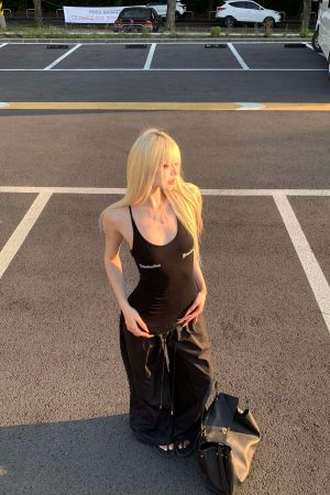 Rase le sol Double-Layered Overlap Drawstring Pants